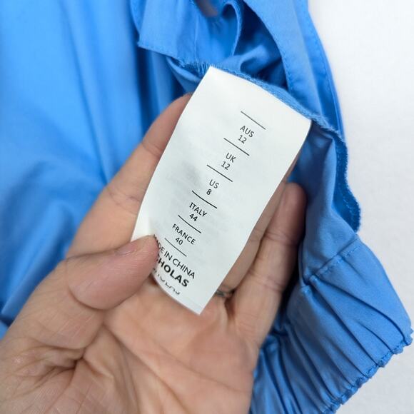 NWT Nicholas Blue Tarla Tie Hem Cotton Blouse - Picture 6 of 8